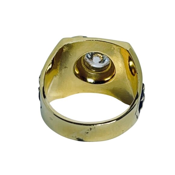Vintage 14k Yellow Gold Electroplate And Black Enamel Men's Eagle Ring (R399) - Picture 7 of 9